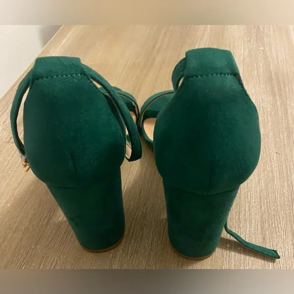 Women’s Green Block Heel Open-Toe Sandals W/ Ankle Strap Size 8 - Picture 5 of 13